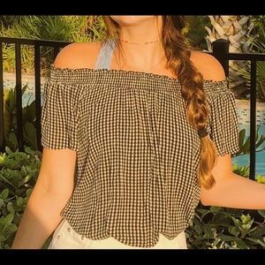 black/ white checkered off the shoulder top
